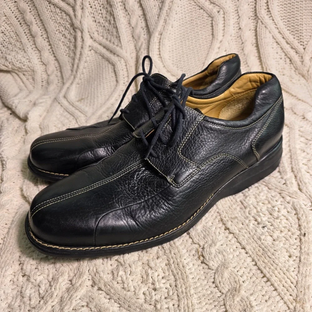 Johnston & Murphy Schuler Bike Toe Oxford Shoes Black Pebbled Leather Mens 14 M